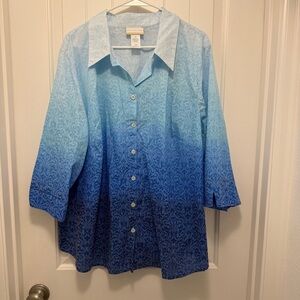 Alfred Dunner Blue Ombré Button-Down Shirt Women’s 2X NWT